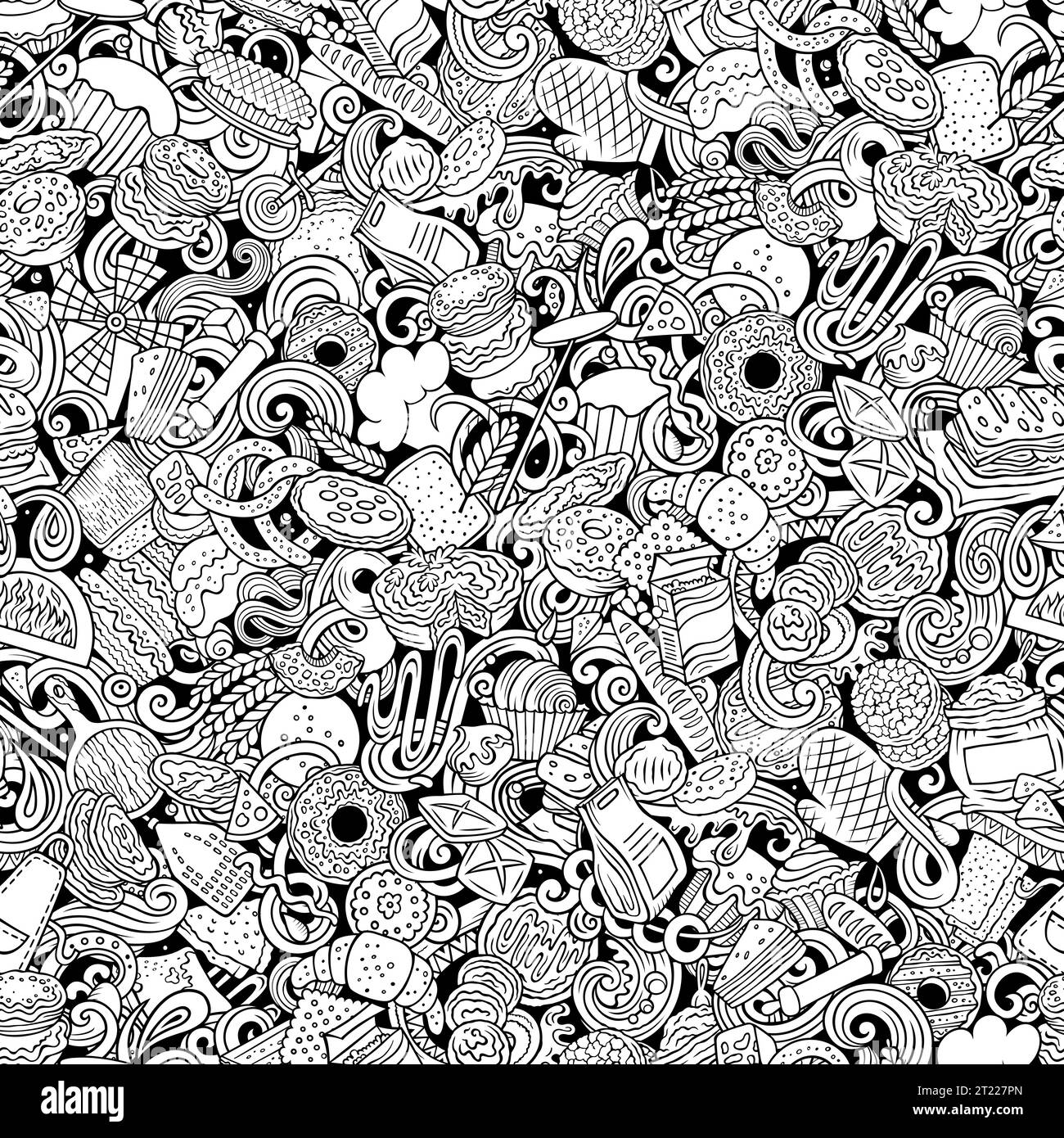 Cartoon doodles Bakery seamless pattern Stock Vector Image & Art - Alamy