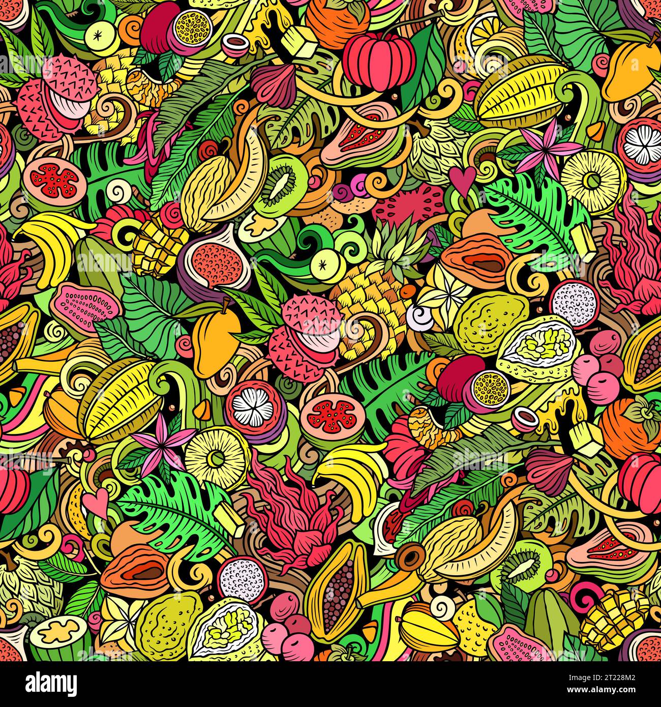 Cartoon doodles Tropical Fruits seamless pattern Stock Vector Image ...