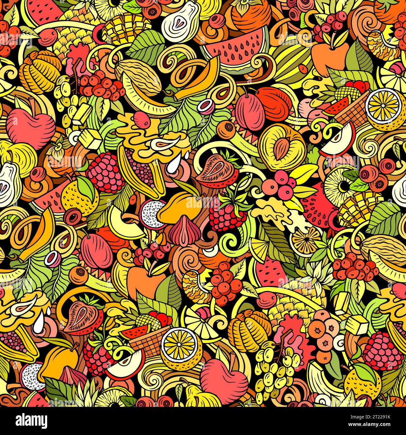 Cartoon doodles Fruits seamless pattern Stock Vector Image & Art - Alamy