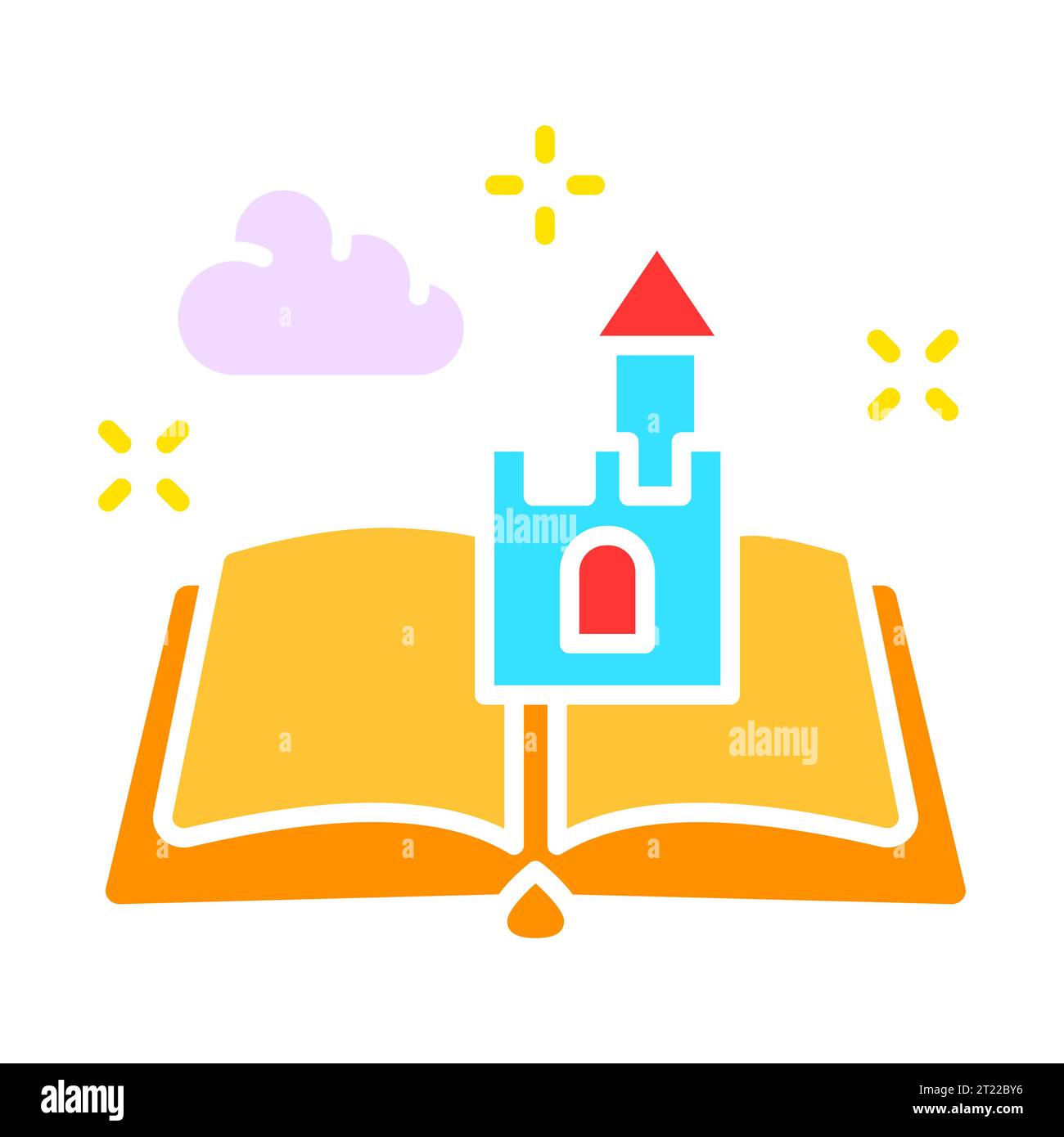 Open book of fairy tales with castle line icon. Studying, reading, diary, school, university, self-education. Vector color icon on a white background Stock Vector