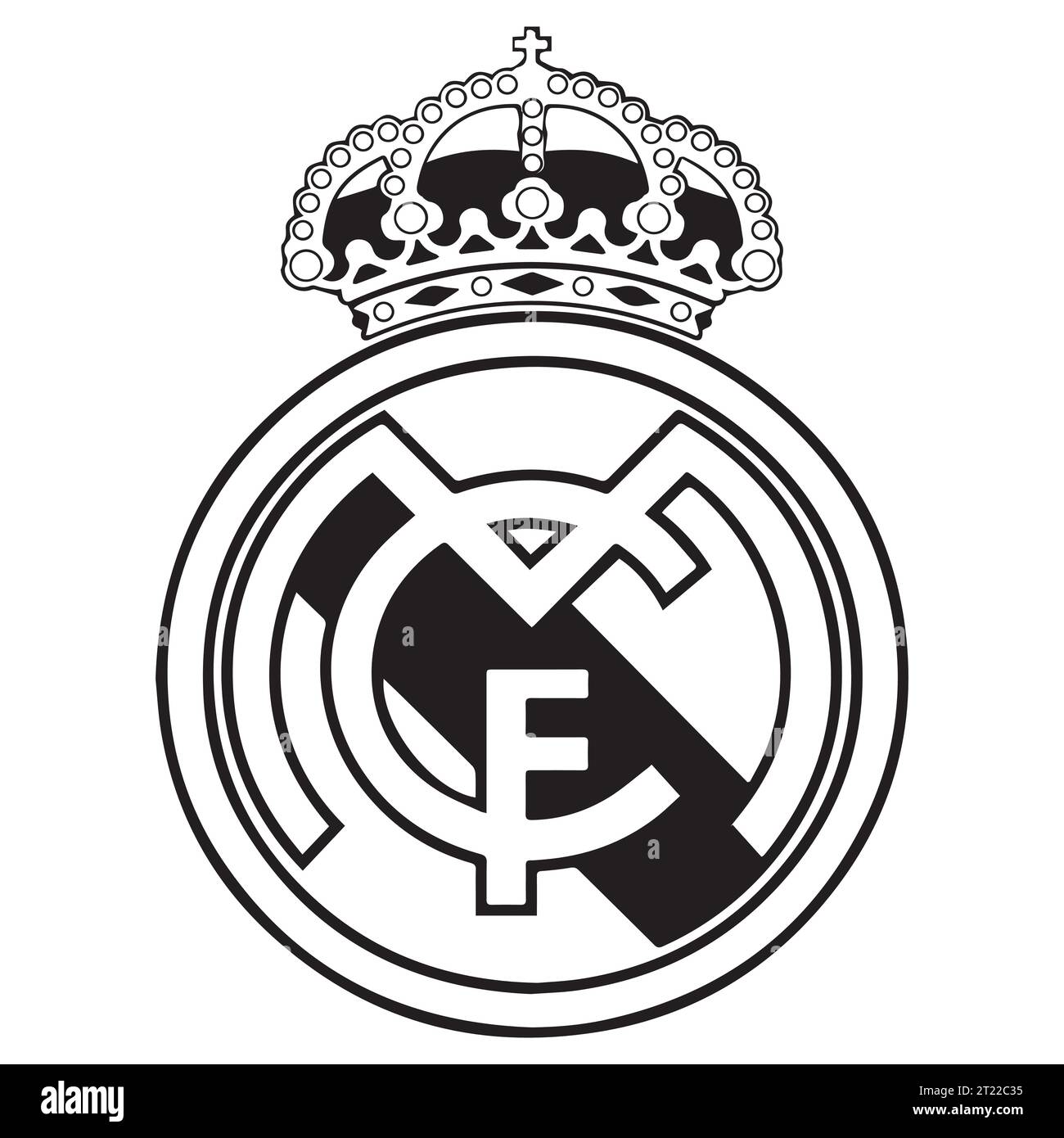 Real Madrid CF Black and White Logo Spain professional football club, Vector Illustration Abstract Black and Whit Stock Vector