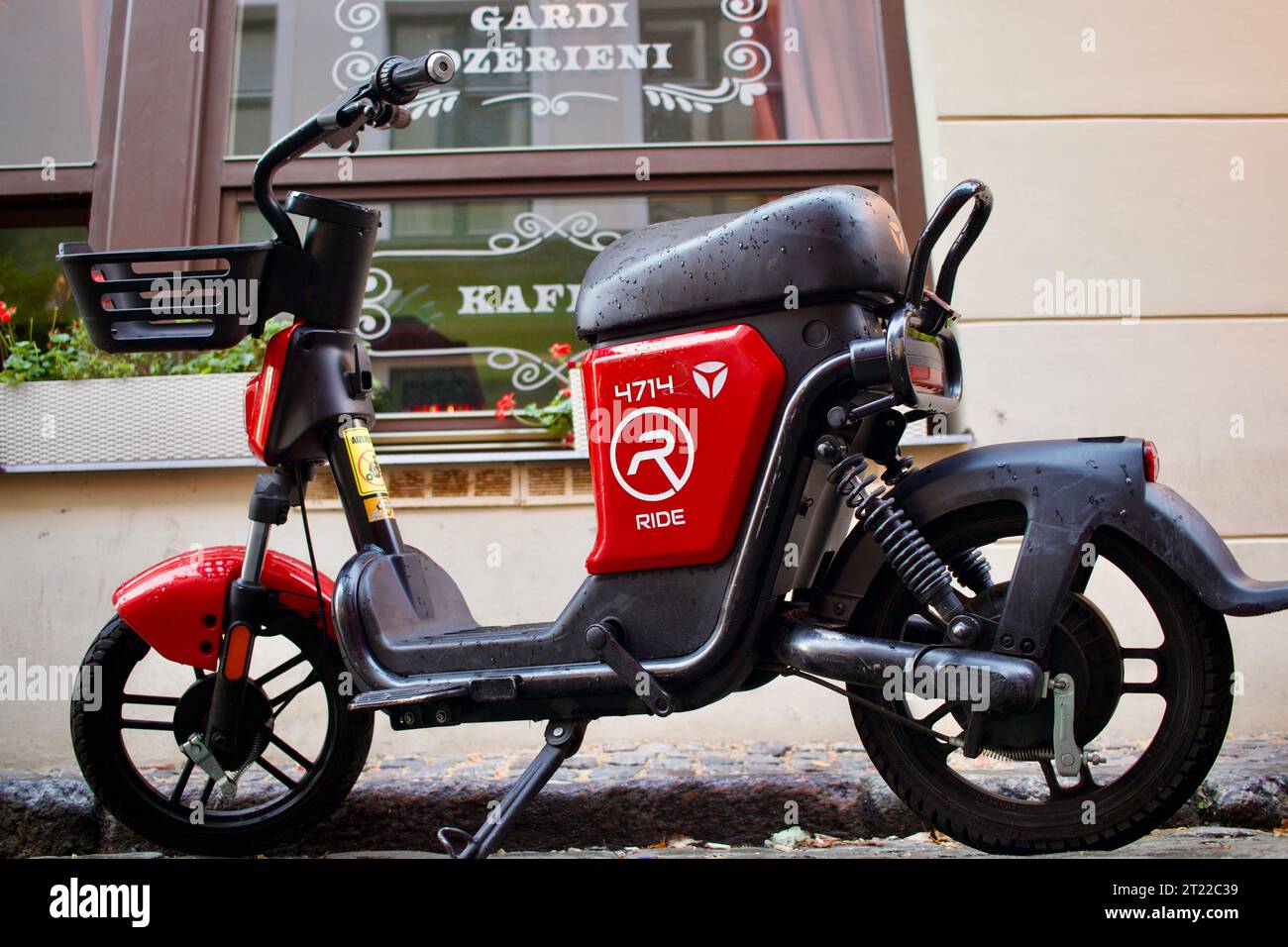 A Ride Mobility electric scooter, outside a bar in Riga, Latvia Stock Photo Alamy