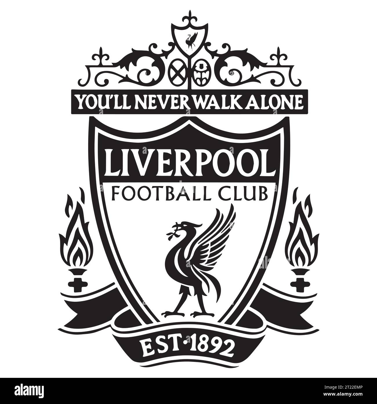 Liverpool FC Black and White Logo England professional football league system, Vector Illustration Abstract Black and White Editable image Stock Vector