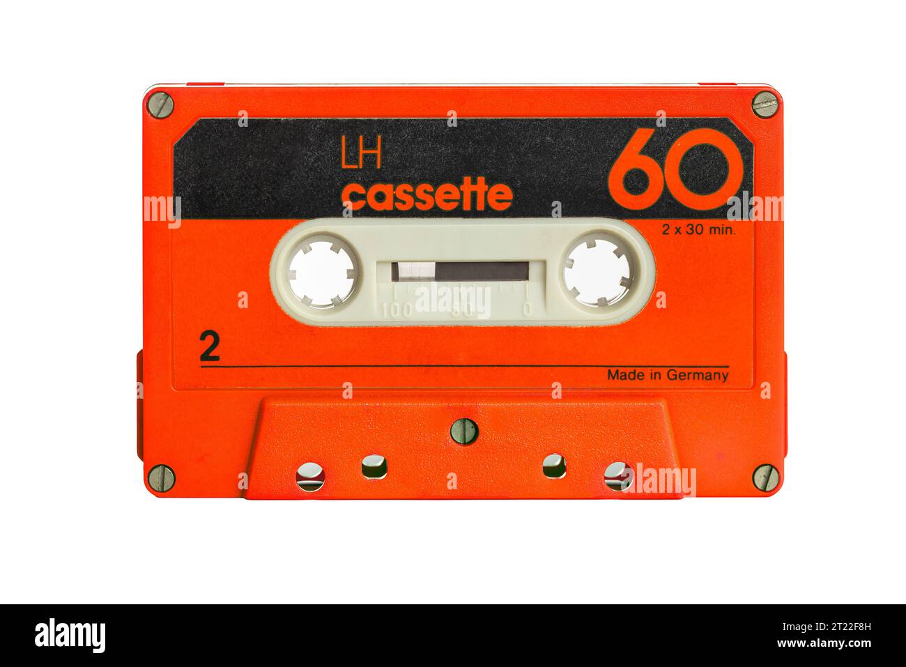 old isolated red music cassette on white background Stock Photo