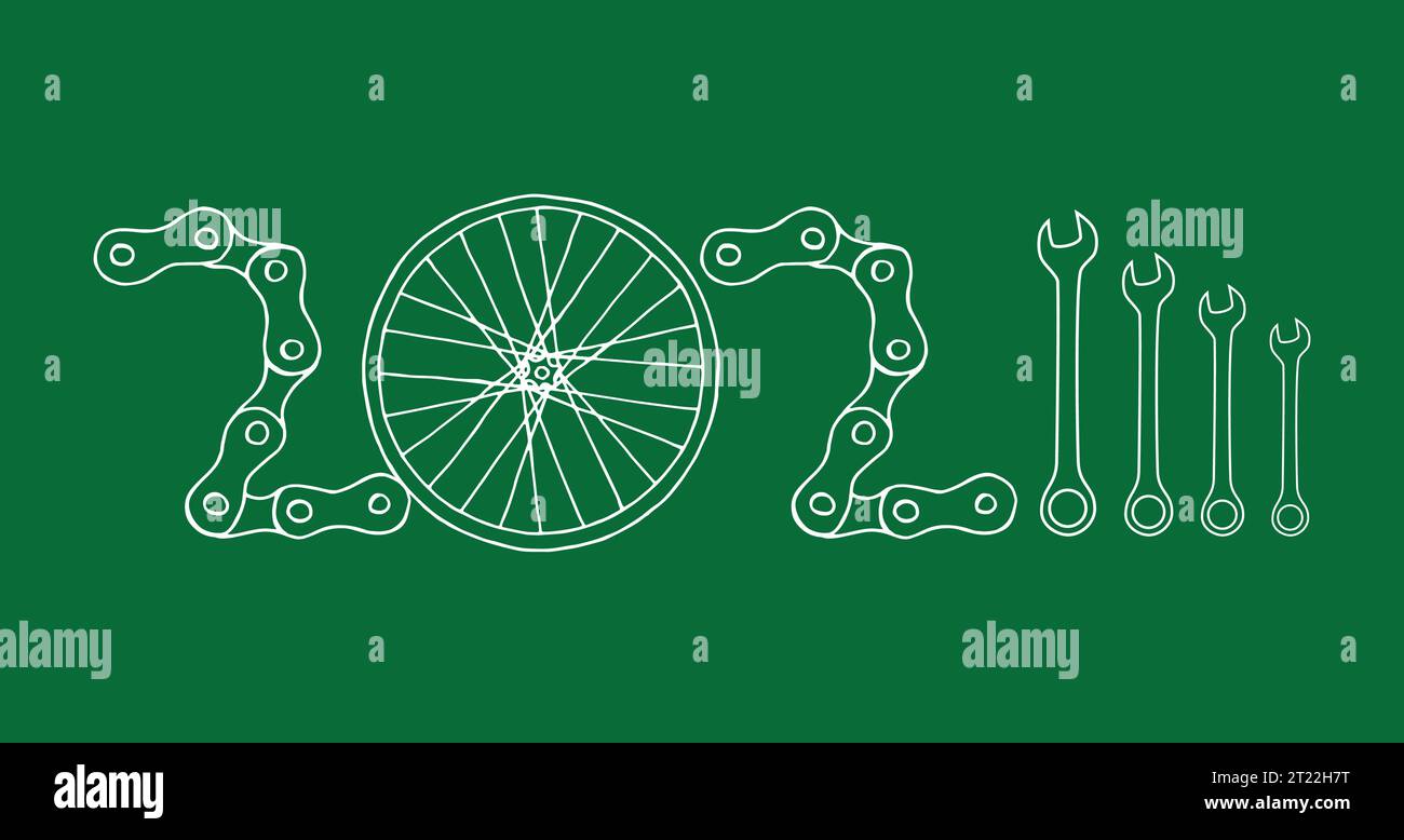 Bicycle New Year 2024 green background Stock Vector