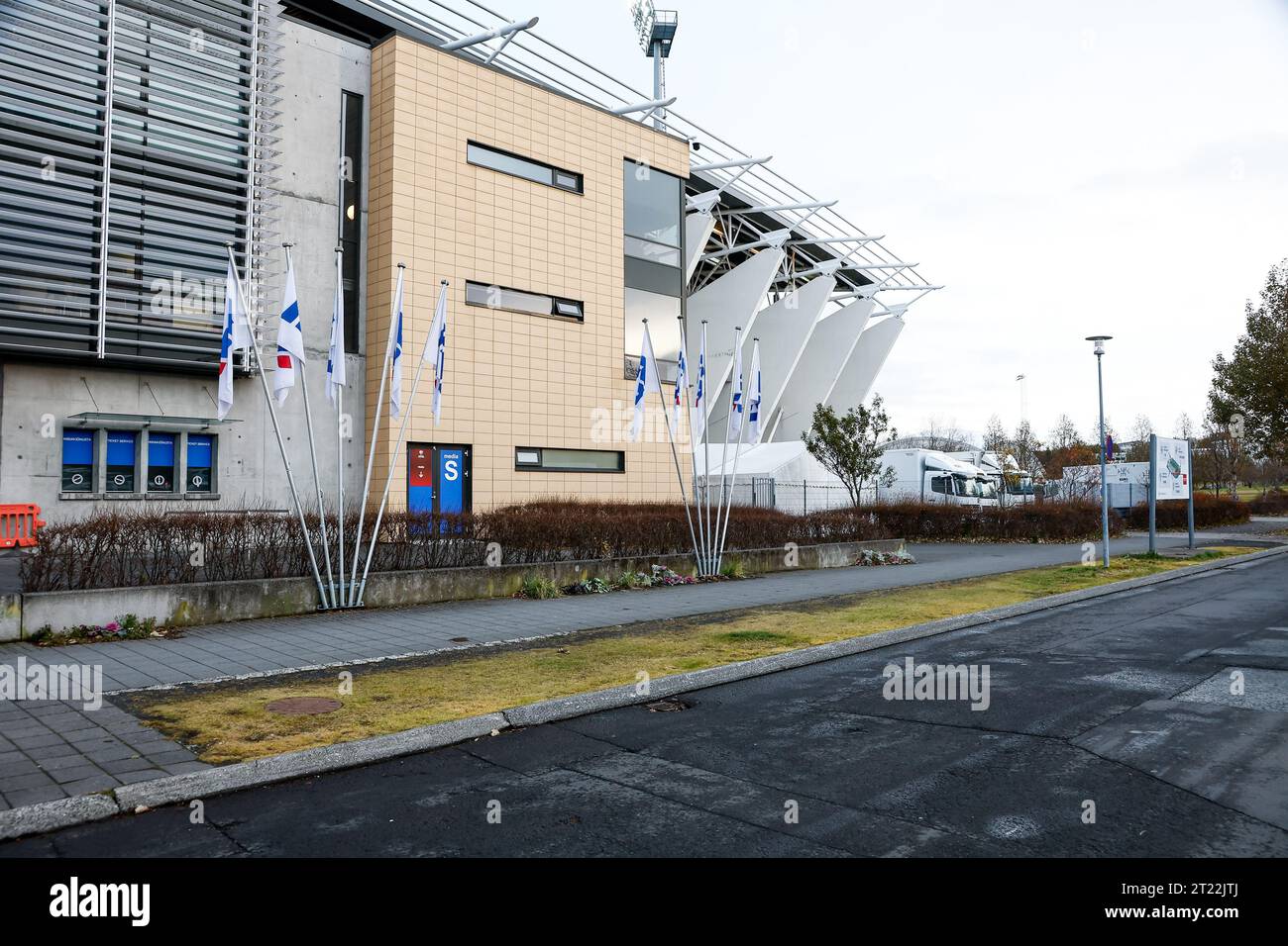 Iceland. 16th Oct, 2023. Reykjavik, Iceland, October 16th 2023: General view outside the stadium Laugardalsvollur during the UEFA European Qualifiers football match between Iceland and Liechtenstein at Laugardalsvollur in Reykjavik, Iceland. (Gunnar Örn Árnason/SPP) Credit: SPP Sport Press Photo. /Alamy Live News Stock Photo