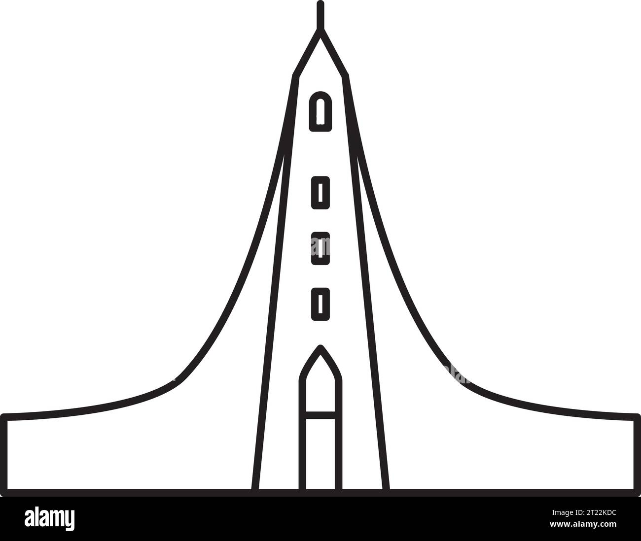 Simple black outline drawing of the HALLGRIMSKIRKJA, REYKJAVIK Stock