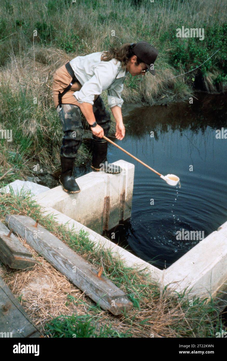 Field staff collect water samples for environmental research and ...