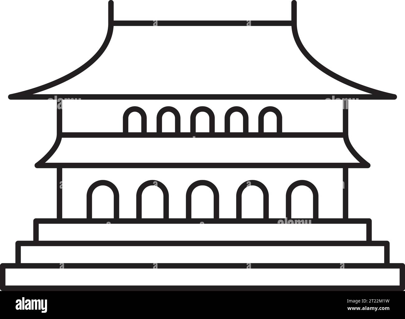 Simple black outline drawing of the HALL OF SUPREME HARMONY, BEIJING Stock Vector