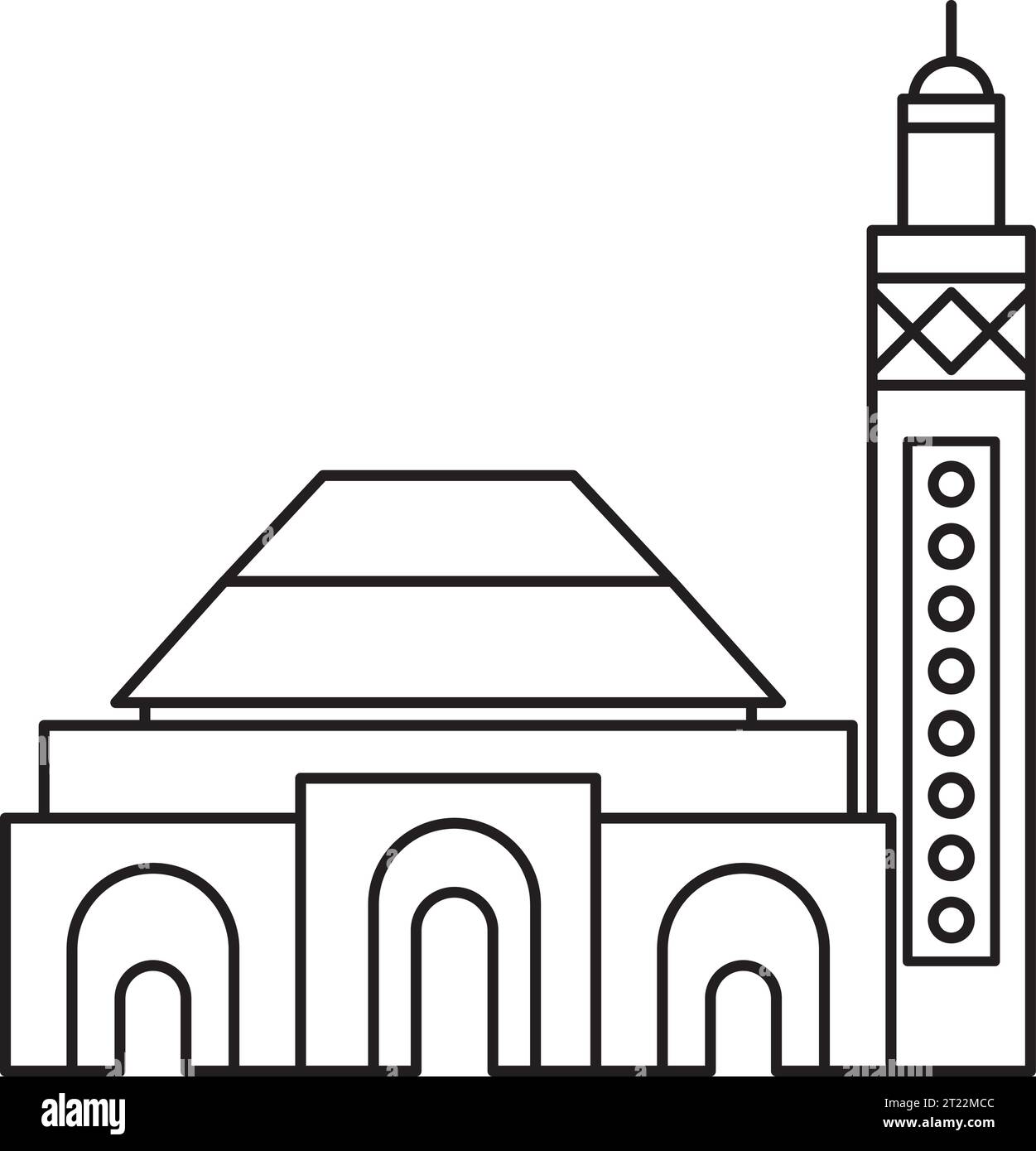 Simple black outline drawing of the HASSAN II MOSQUE, CASABLANCA Stock Vector