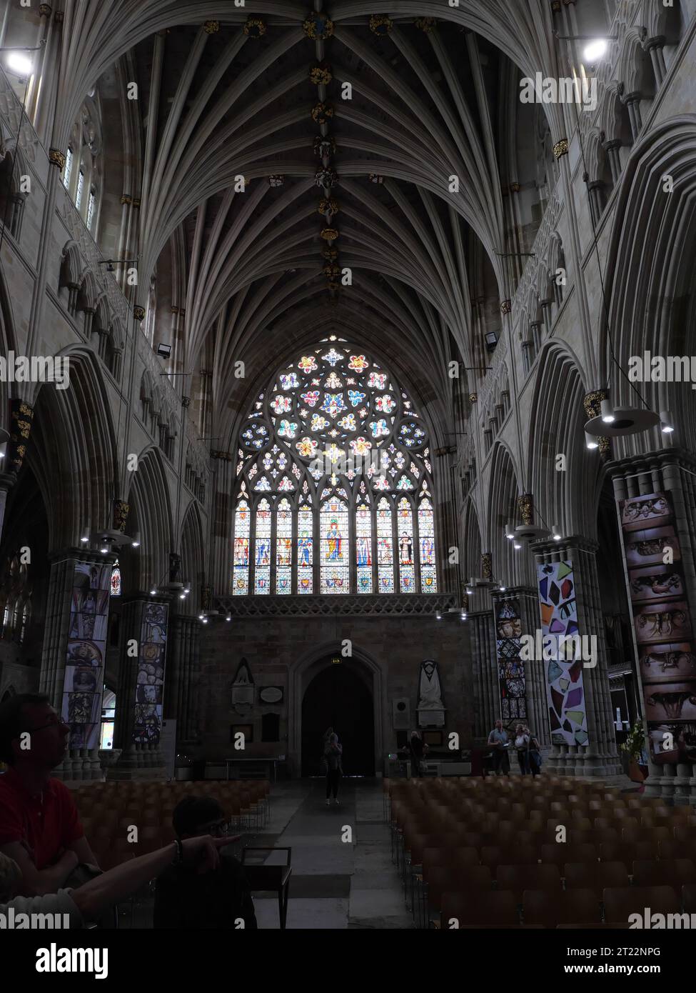 Historic stained glass windows in gothic cathedral of Winchester in Hampshire Stock Photo Alamy