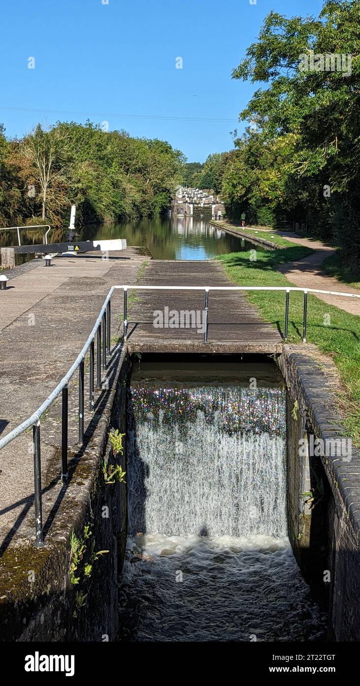 Grand Union Canal Warwick locks narrow boats canal trust Stock Photo