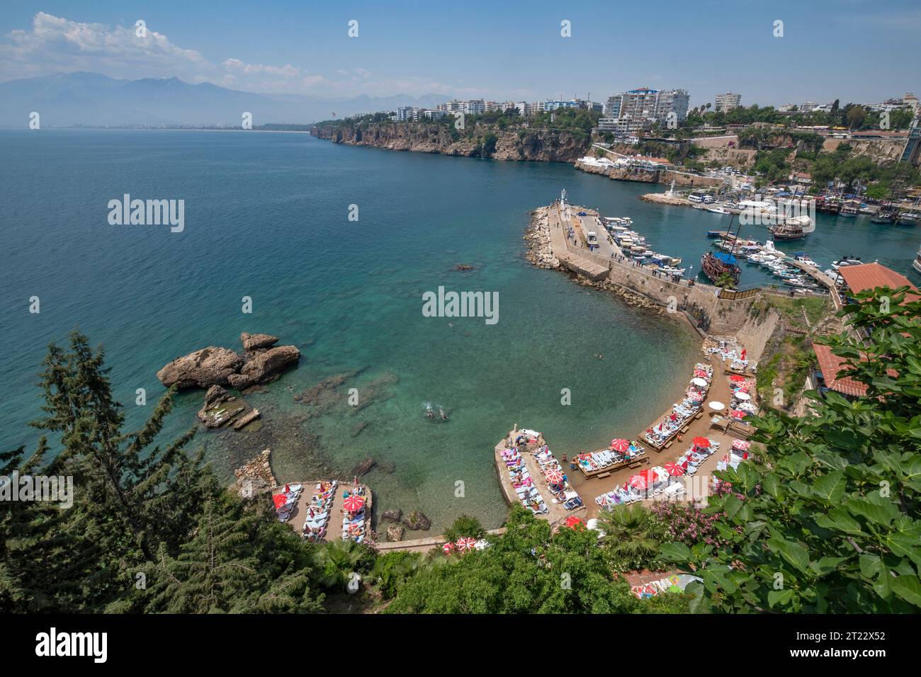 Small Mermerli Beach and Old harbour in Antalya,Mediterranian coast Stock Photo