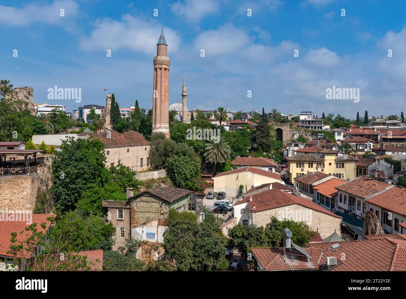 Fluted Minaret, Yivliminare Cami mosque, Kaleiçi, Antalya, Antalya Province, Turkey Stock Photo