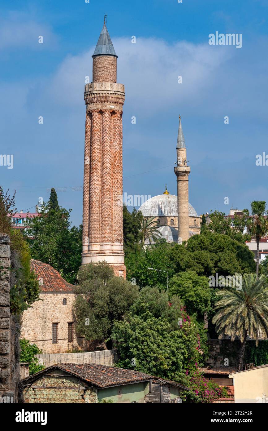 Fluted Minaret, Yivliminare Cami mosque, Kaleiçi, Antalya, Antalya Province, Turkey Stock Photo