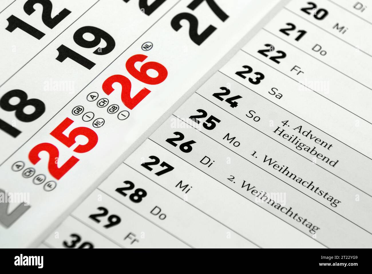 Deutscher Kalender Dezember 2023 Feiertage  Weihnachten Stock Photo