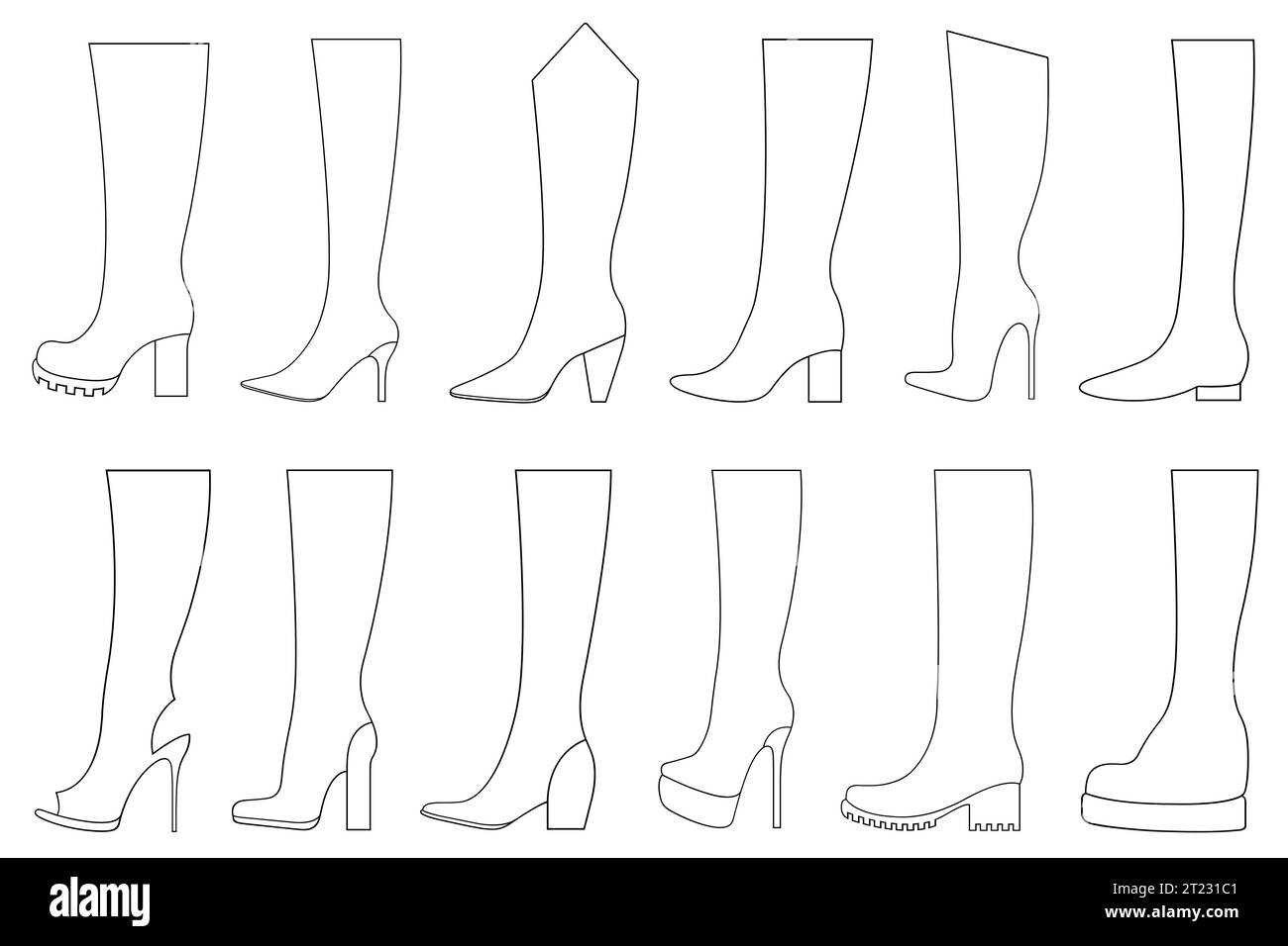 Illustration of different boots isolated on white Stock Photo