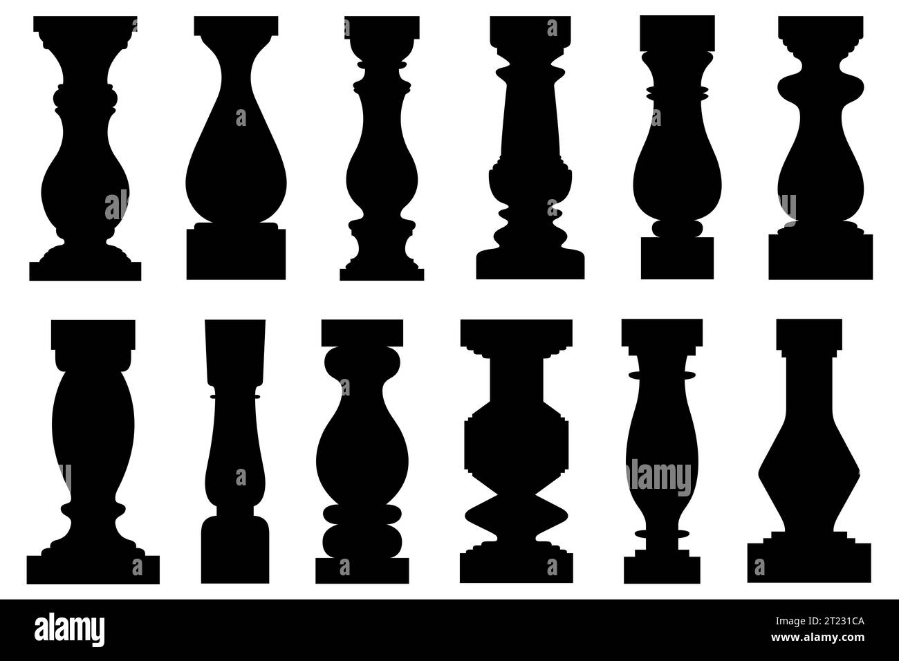 Set of different balusters isolated on white Stock Photo