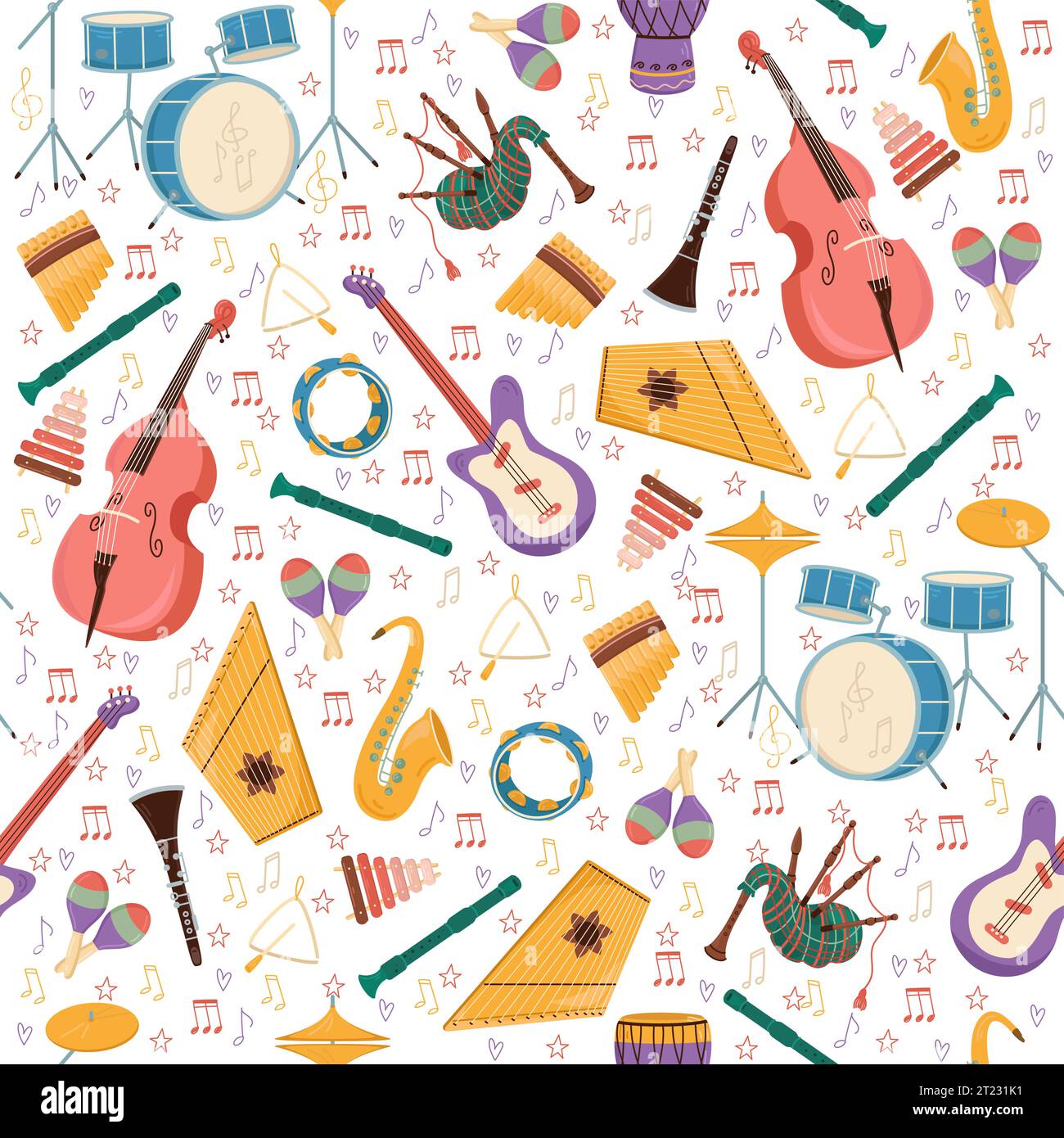 Seamless pattern with musical instruments. Orchestra accessory. Violin