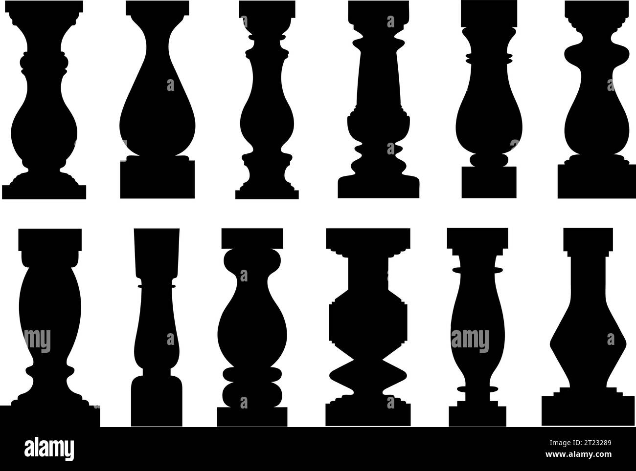 Set of different balusters isolated on white Stock Vector