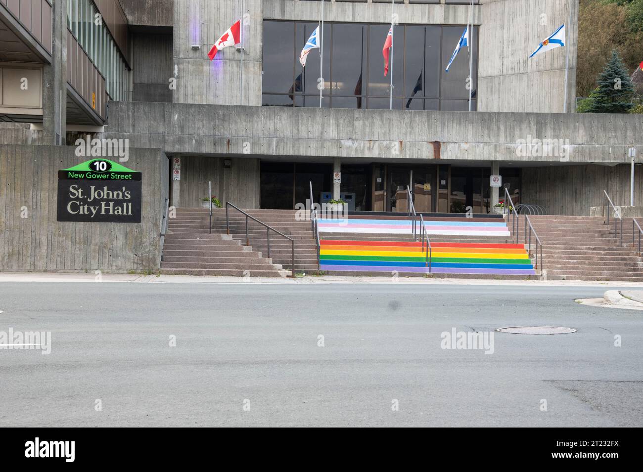 St. John's city hall on New Gower Street in Newfoundland & Labrador, Canada Stock Photo