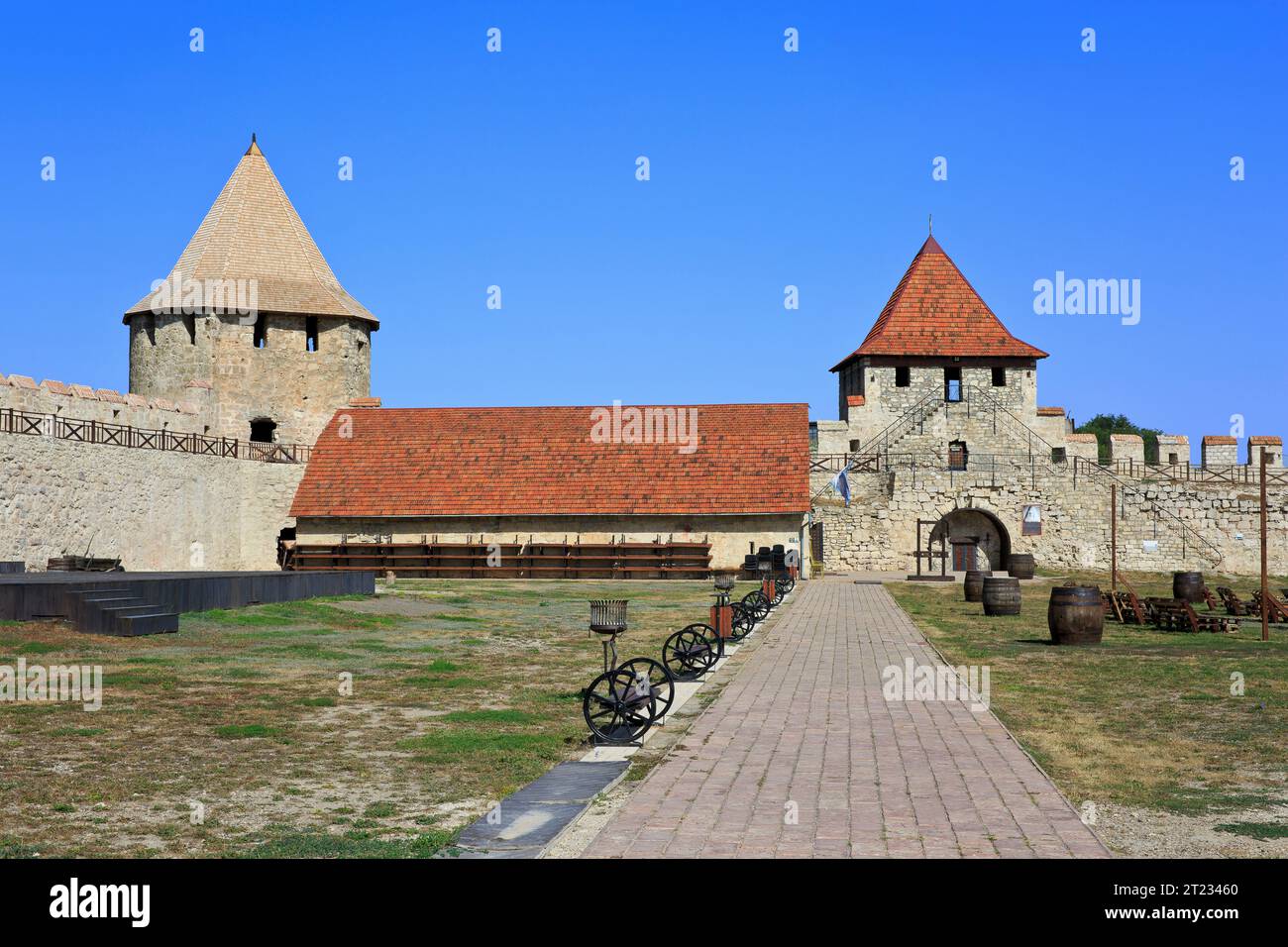 The bailey (inner courtyard) of the 15th century Tighina Fortress in Bender (Transnistria), Moldova Stock Photo