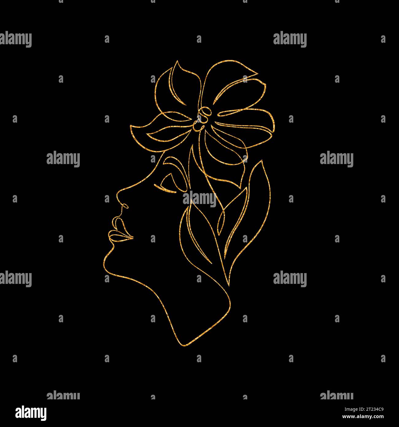 Minimal woman face with flower Stock Vector