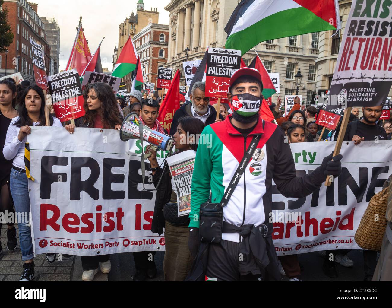 London, UK. 14 Oct 2023: Peaceful pro-Palestinian protesters march in
