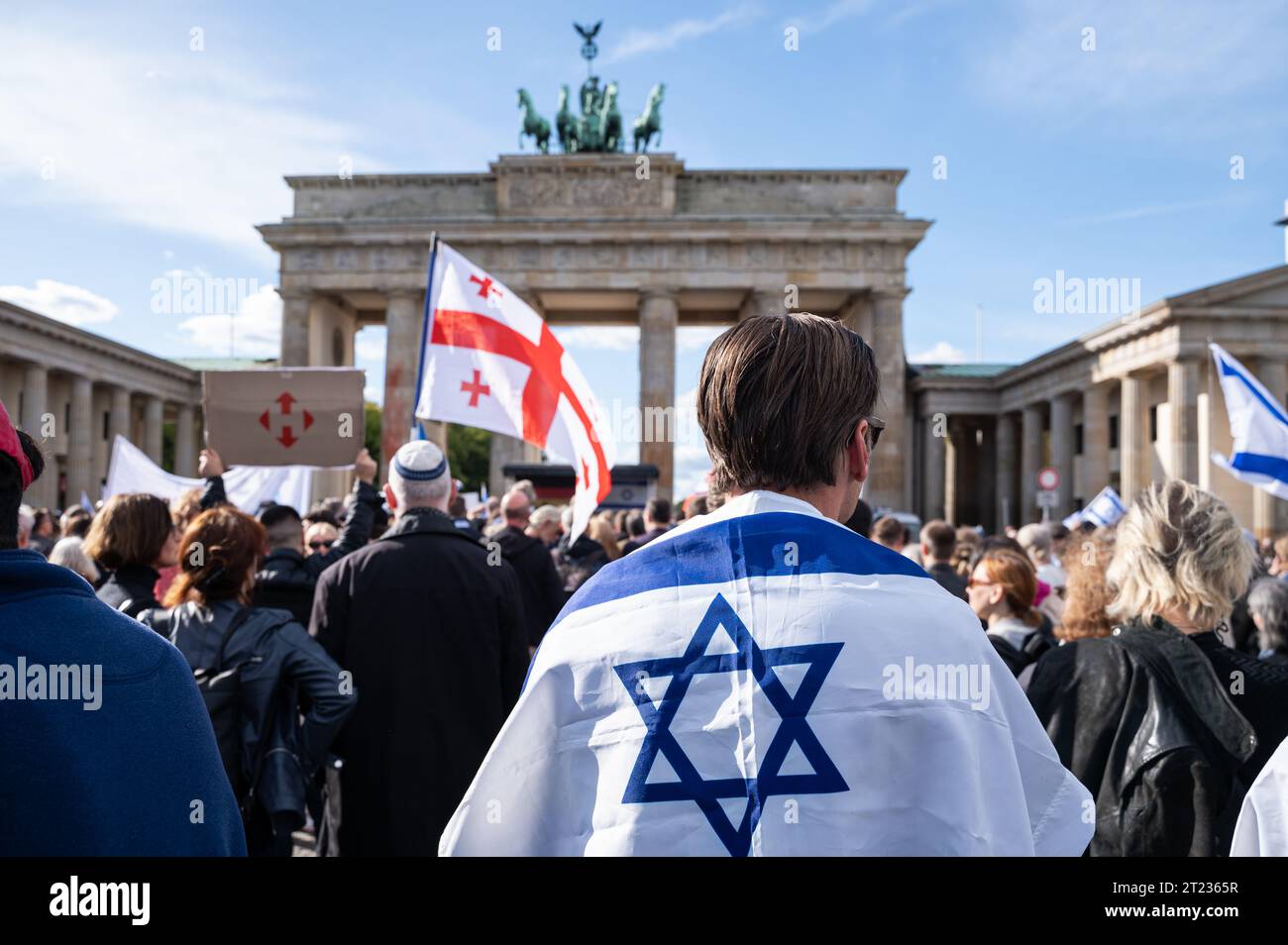 08.10.2023, Berlin, Germany, Europe - Over 2,000 people responded to call by German-Israeli Society of Berlin and Brandenburg to pro-Israeli protest. Stock Photo