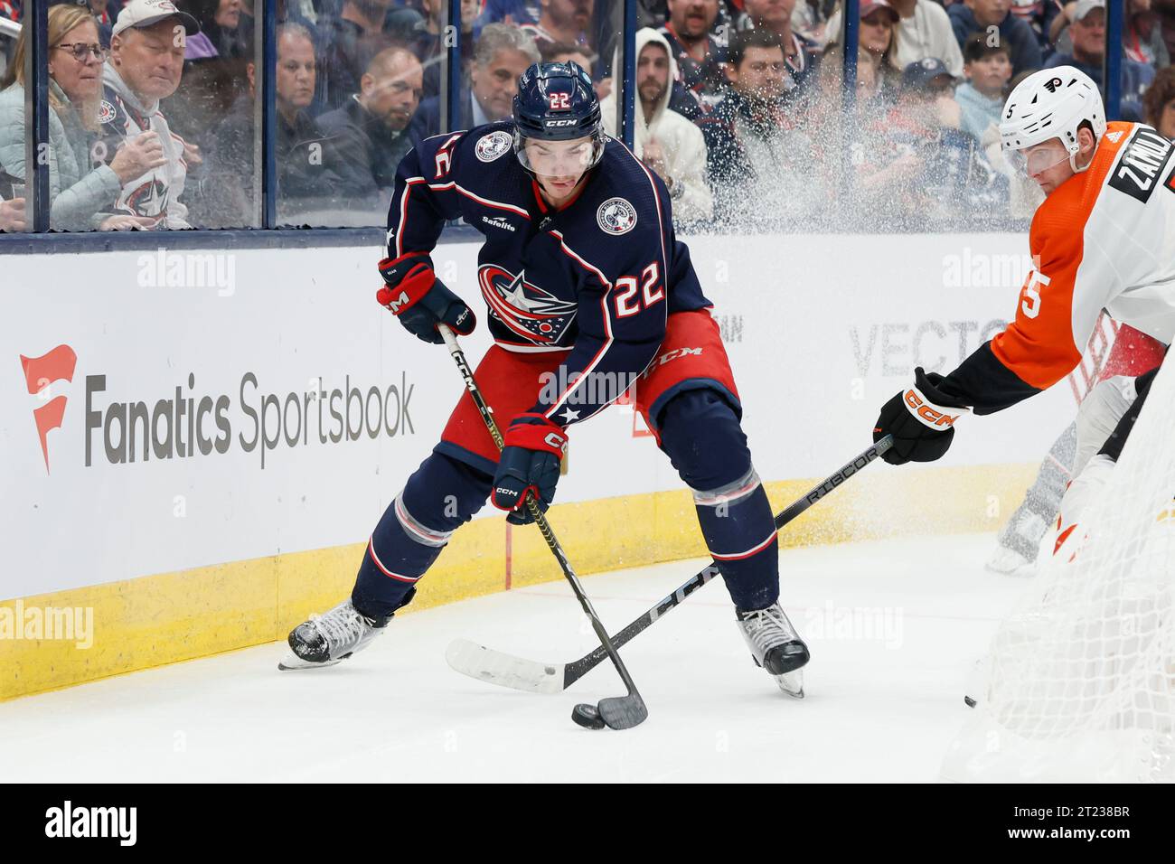 Columbus Blue Jackets' Jake Bean plays against the Philadelphia Flyers ...