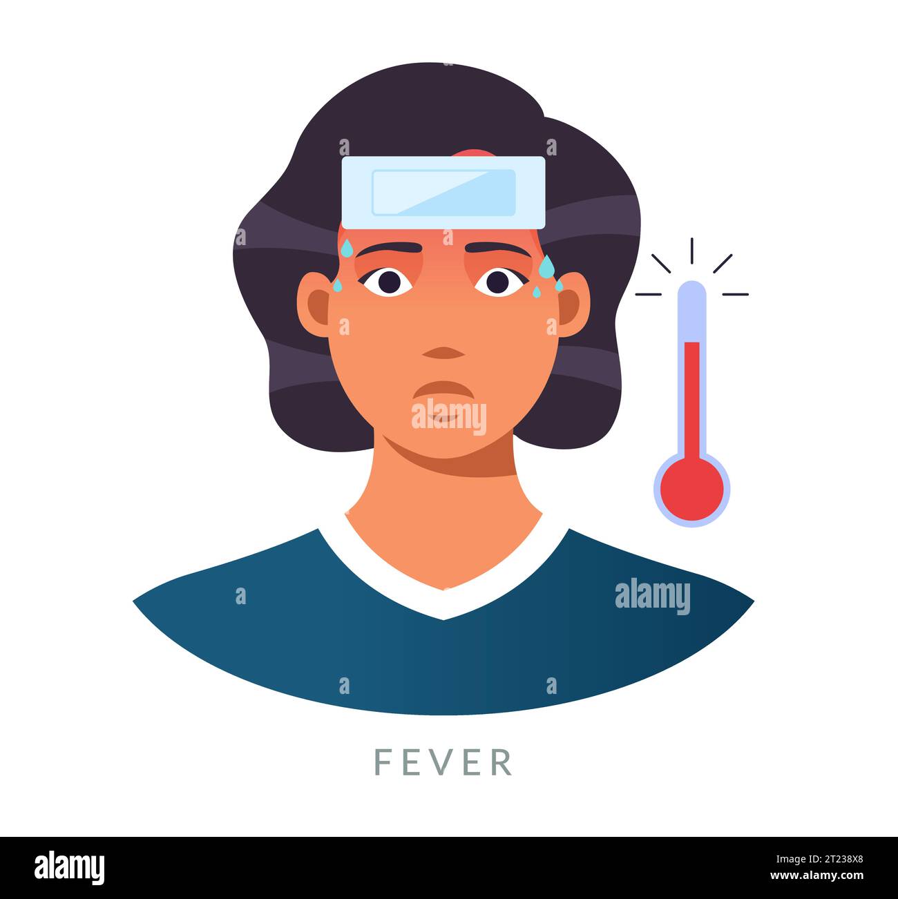 High Temperature Fever with Wet Cloth on Forehead - Icon as EPS 10 File Stock Vector