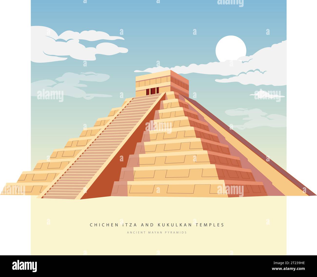 El Castillo - Chichen Itza - A Pre Coloumbian Mayan City Temple - Stock Illustration as EPS 10 File Stock Vector