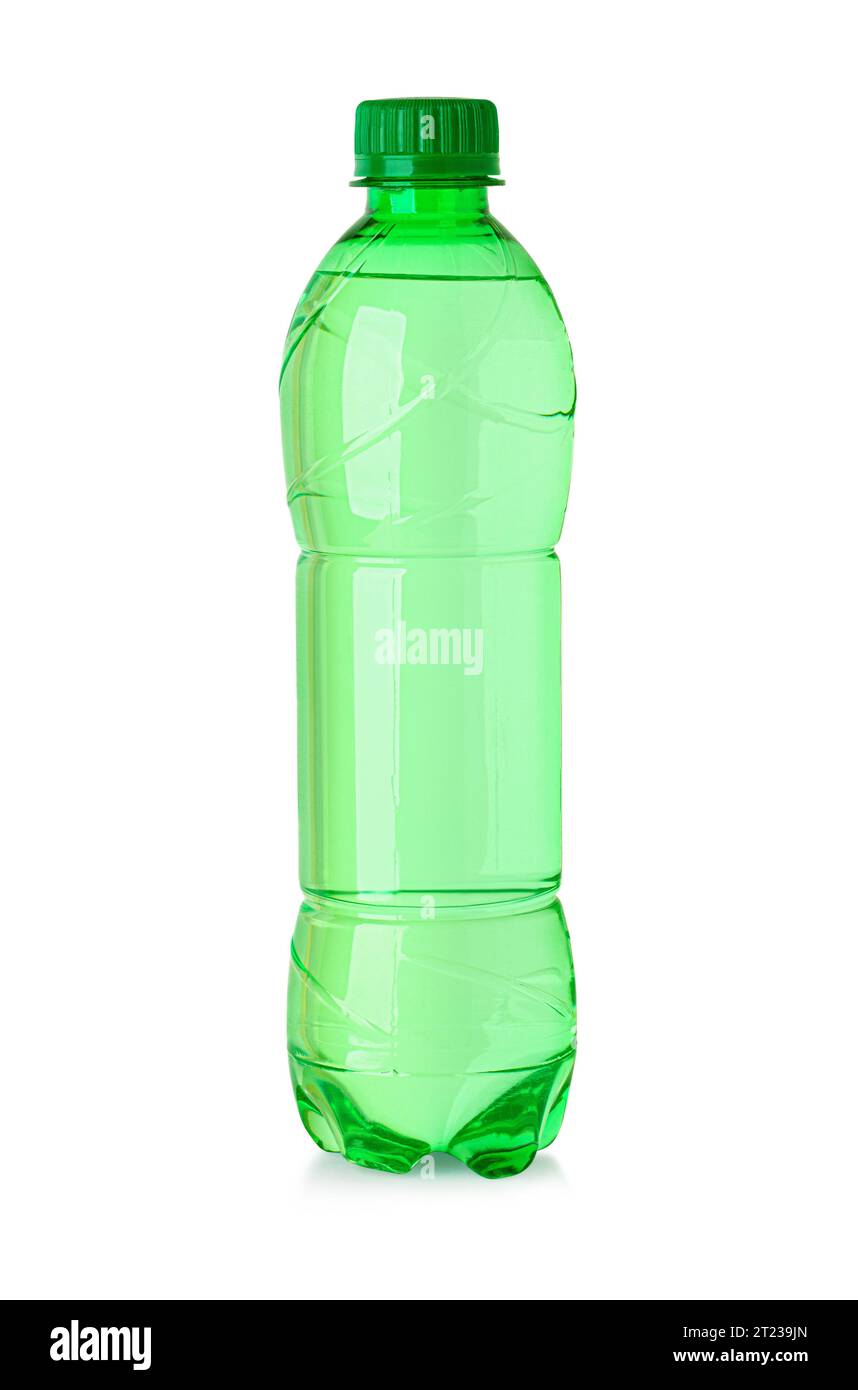 Green Little Plastic bottle of drinking water isolated on white ...