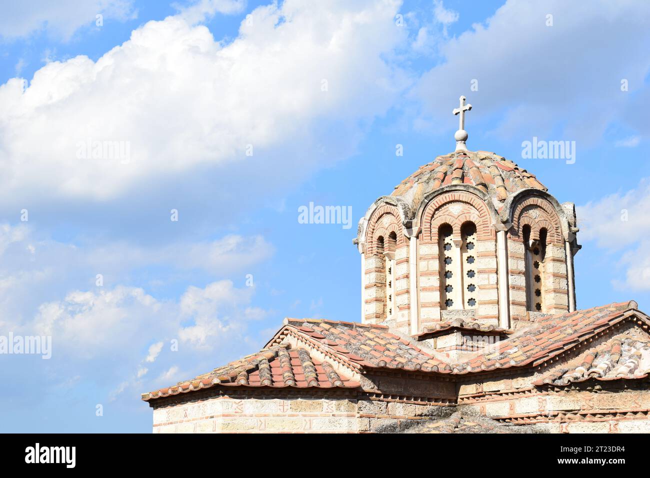 Church of the Holy Apostles (aka Holy Apostles of Solaki), as seen from a public street. It is a Greek Orthodox Church in the Ancient Agora in Athens. Stock Photo