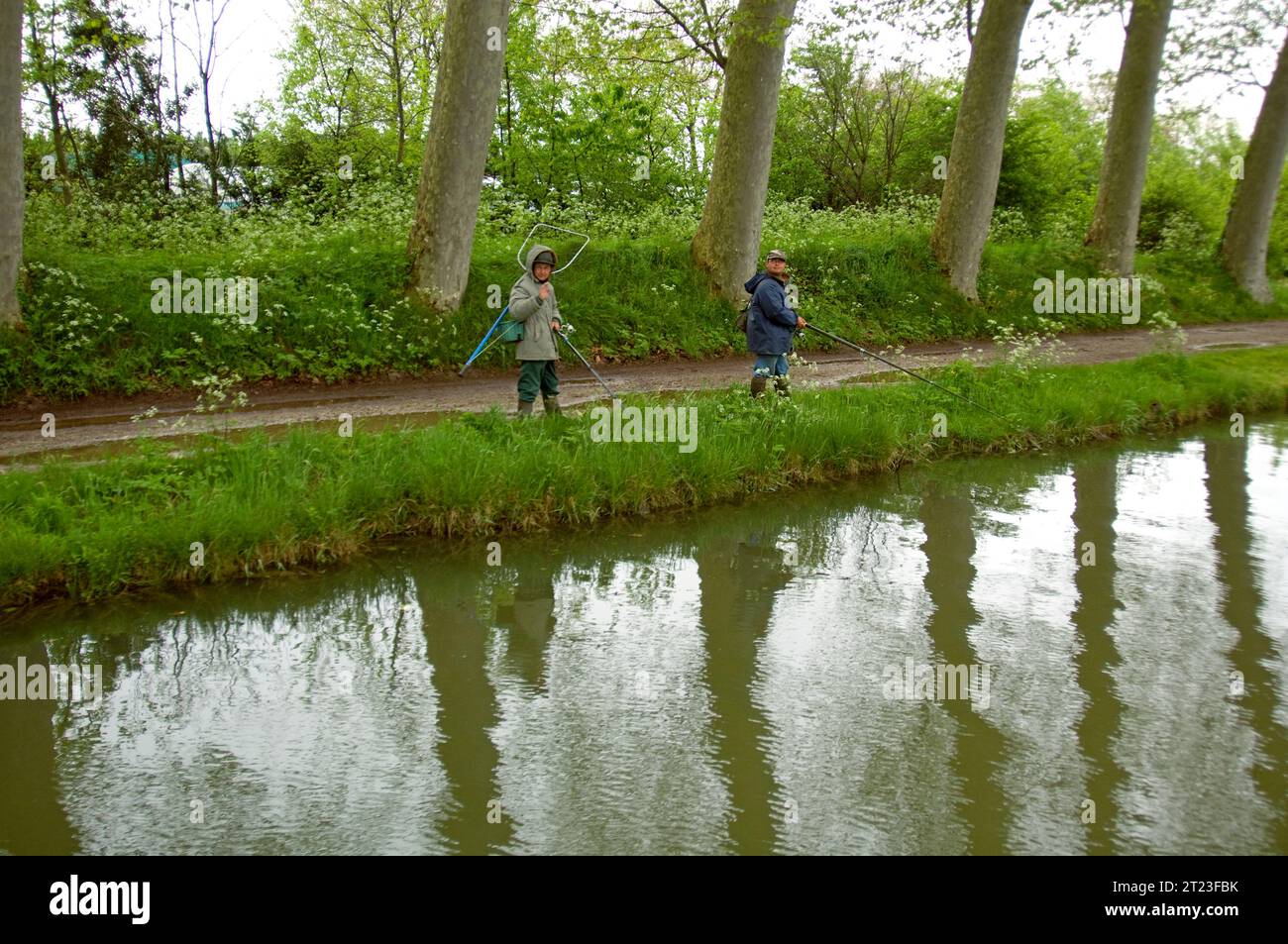 Fisherman at the Canal Du Midi in Southwest France. Stock Photo