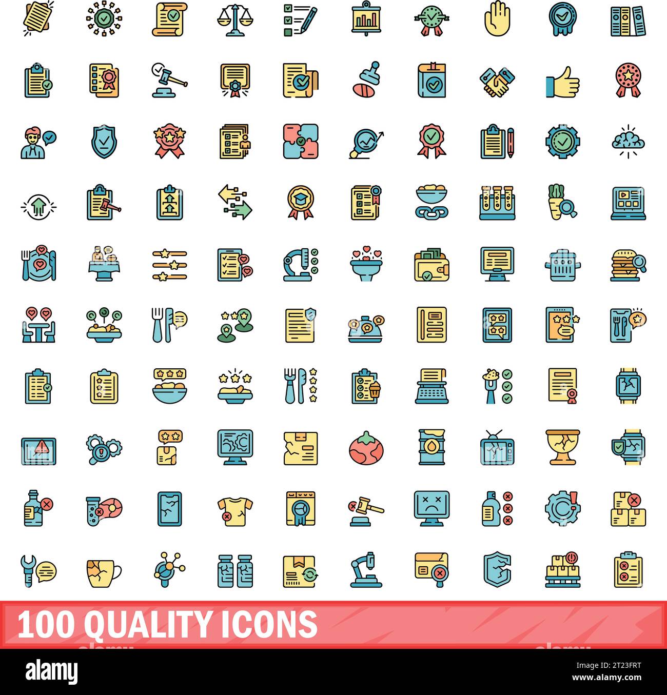 100 quality icons set. Color line set of quality vector icons thin line ...
