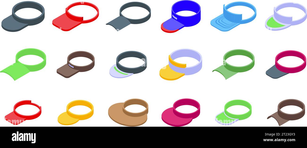 Visor cap icons set isometric vector. Sun tennis sport. Summer clothes
