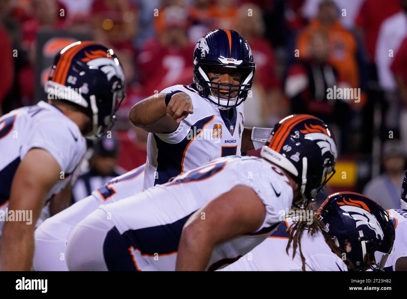 Denver Broncos quarterback Russell Wilson calls out a play during an ...