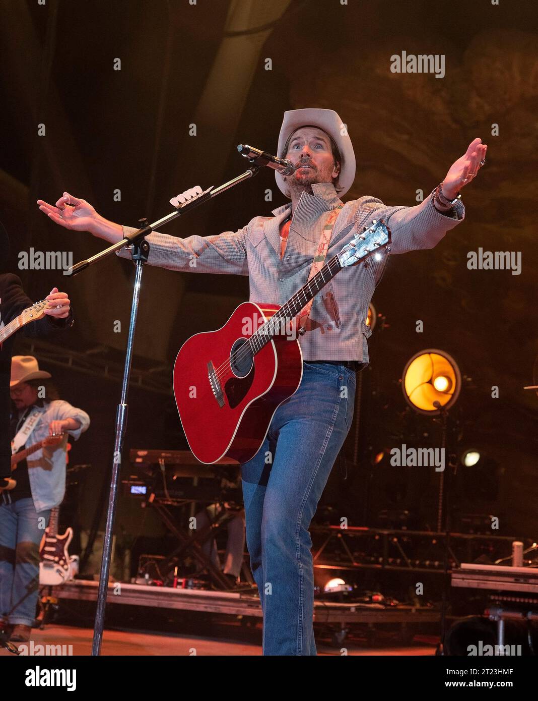 October 14, 2023, Morrison, Colorado, USA: MARK WYSTRACH of MIDLAND performs to a sold out crowd tonight at Red Rocks Amphitheater in Morrison, CO. (Credit Image: © Hector Acevedo/ZUMA Press Wire) EDITORIAL USAGE ONLY! Not for Commercial USAGE! Stock Photo