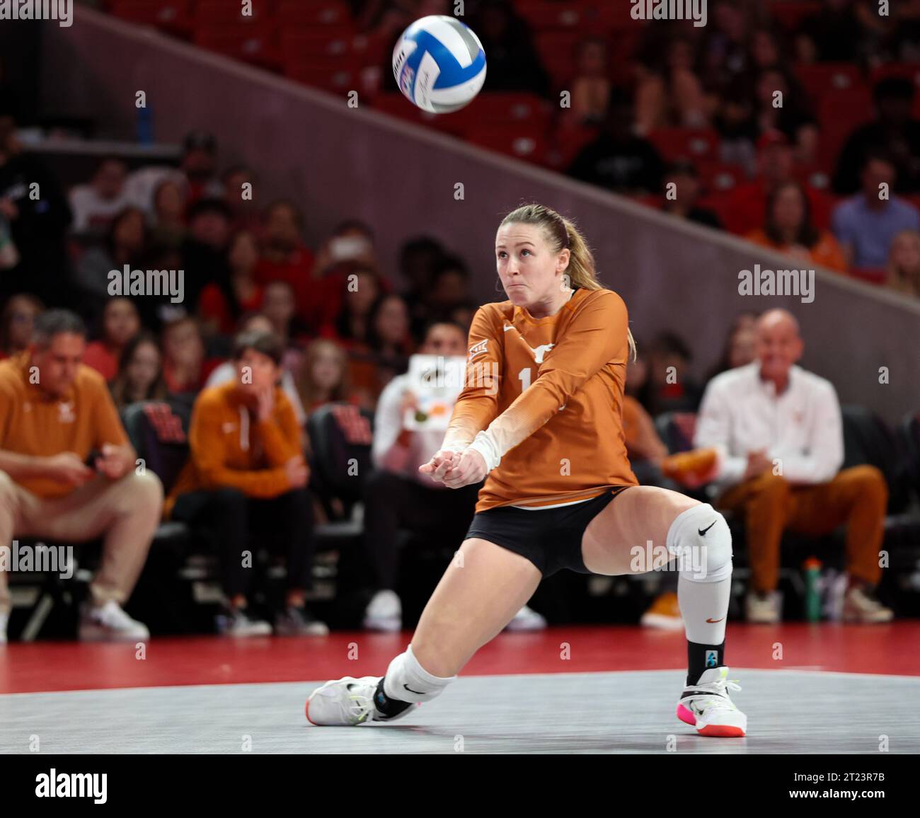October 14, 2023 Texas libero Carissa Barnes (10) digs the ball during