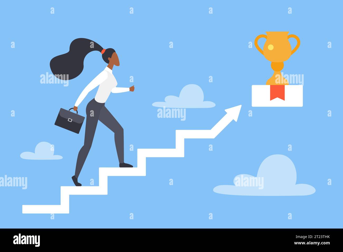 Businesswoman climbing career ladder vector illustration. Cartoon