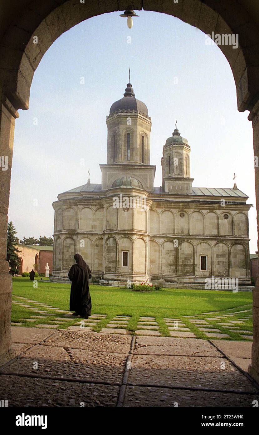Dâmbovița County, Romania, 1991. Exterior view of St. Nicholas Church at Dealu Monastery, a historical monument from the 15th-century. Stock Photo