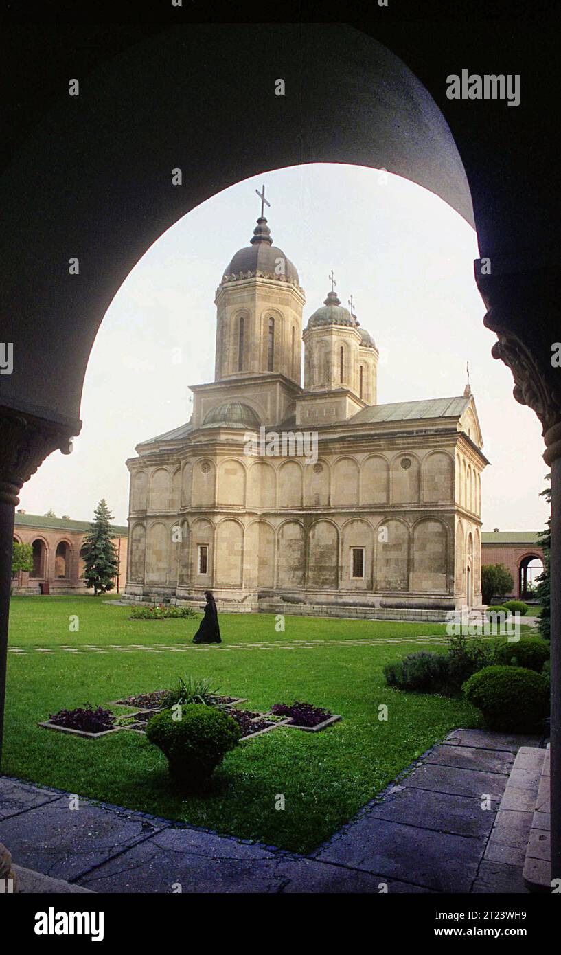 Dâmbovița County, Romania, 1991. Exterior view of St. Nicholas Church at Dealu Monastery, a historical monument from the 15th-century. Stock Photo