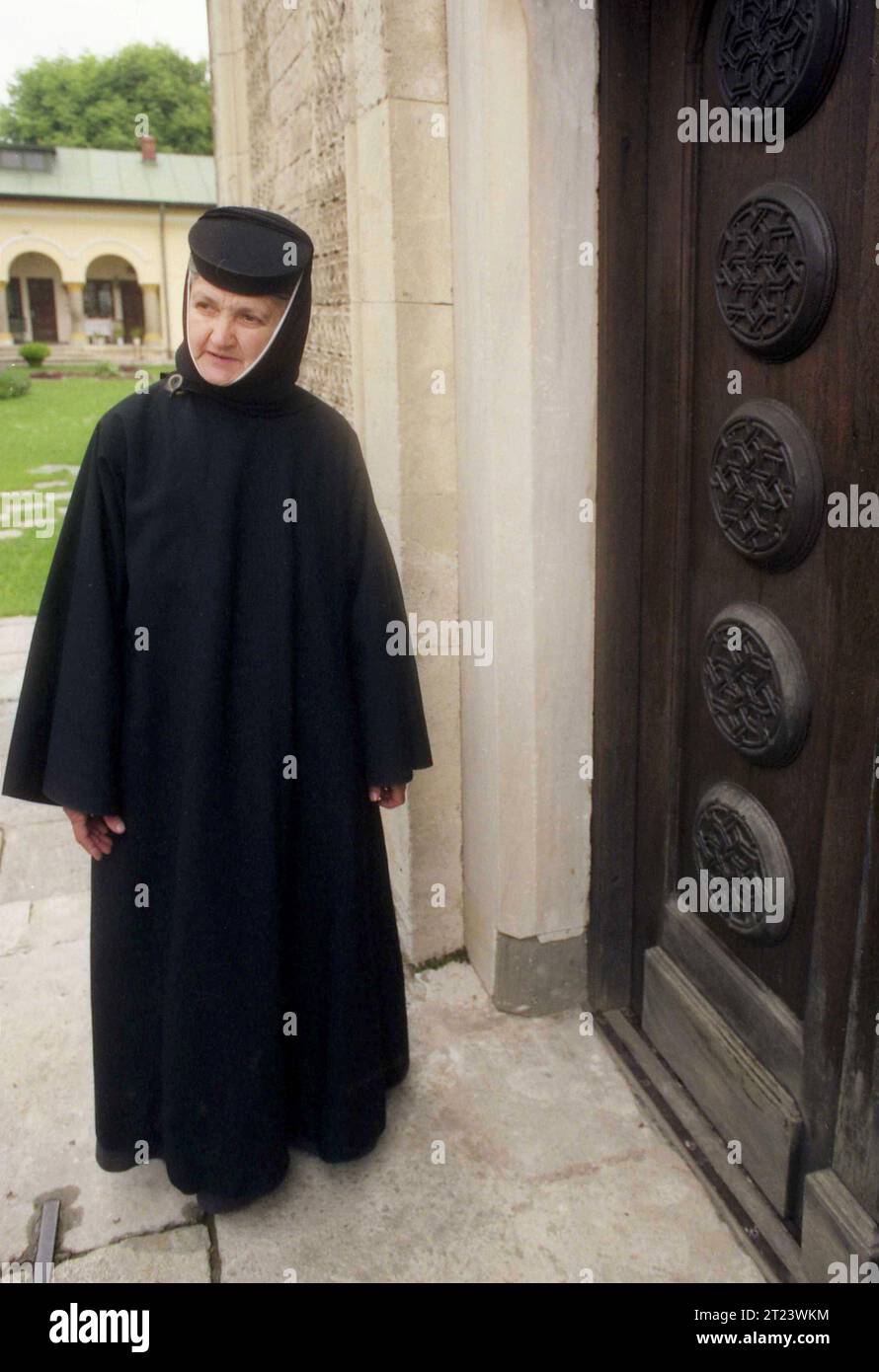 Dâmbovița County, Romania, 1991. Portrait of abbess Eufrasia Poiană at Dealu Monastery. Stock Photo