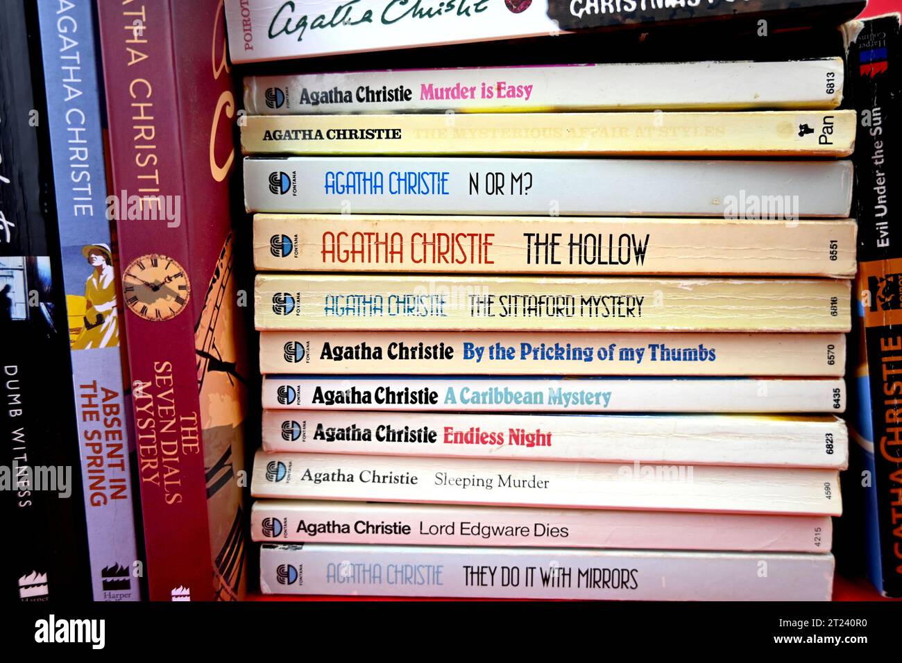 A close up of a Stack of Agatha Christie novels Stock Photo