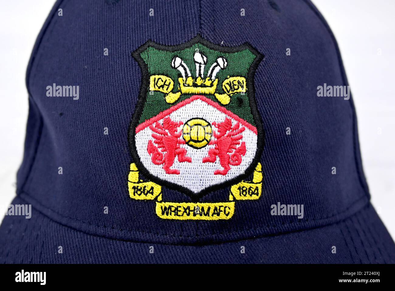 Close up of a Wrexham football club emblem logo on a cap Stock Photo