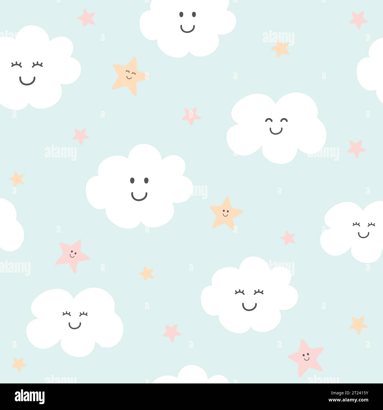 Seamless pattern with cute clouds and stars. Background for kids ...