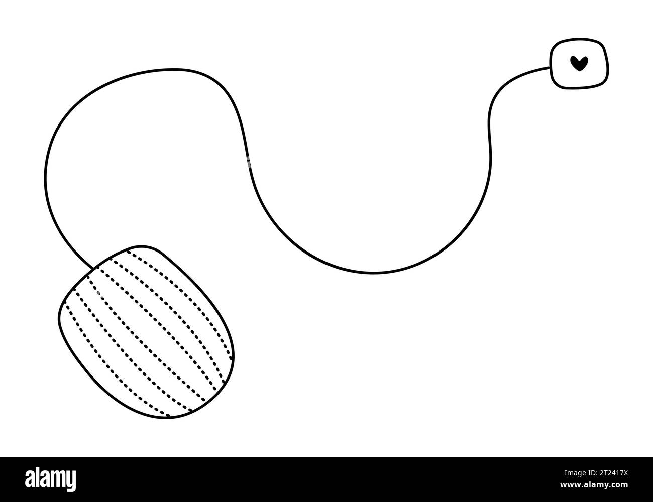 Black line pc mouse with a cord, laptop accessory with a cable, cute