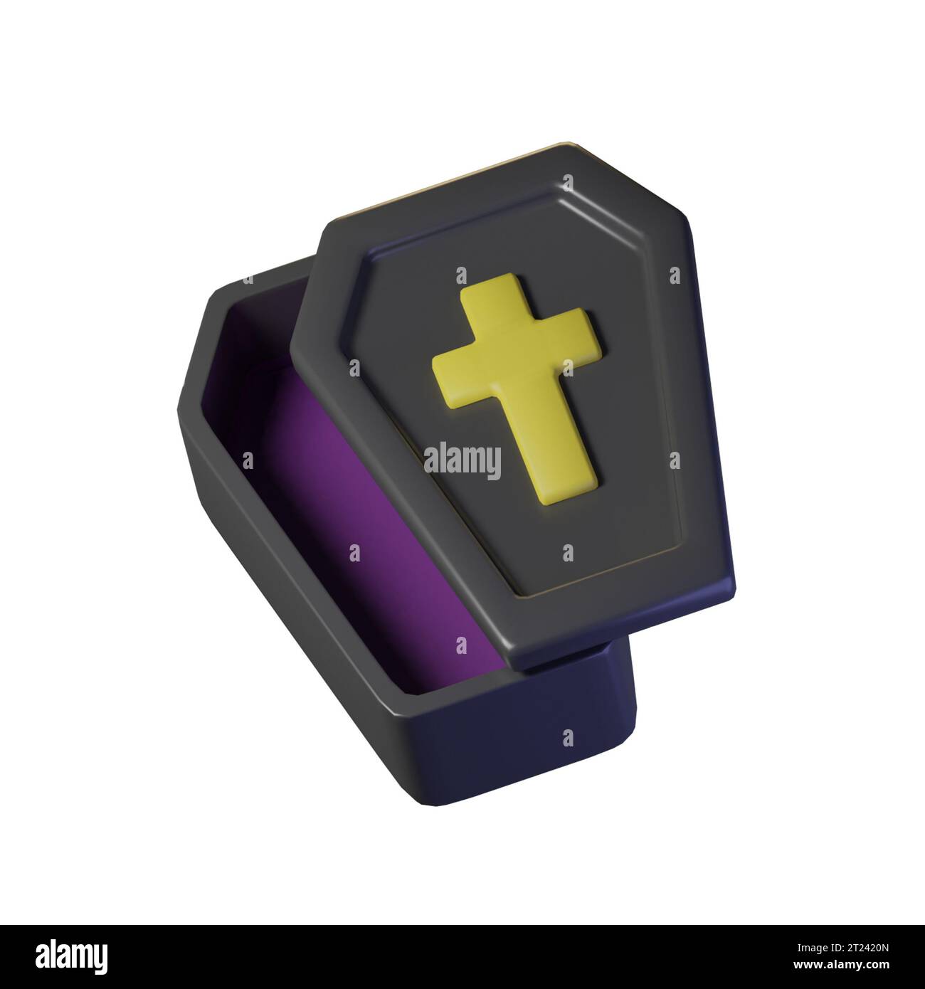 black coffin with cross symbol. Isolated on white background. 3D