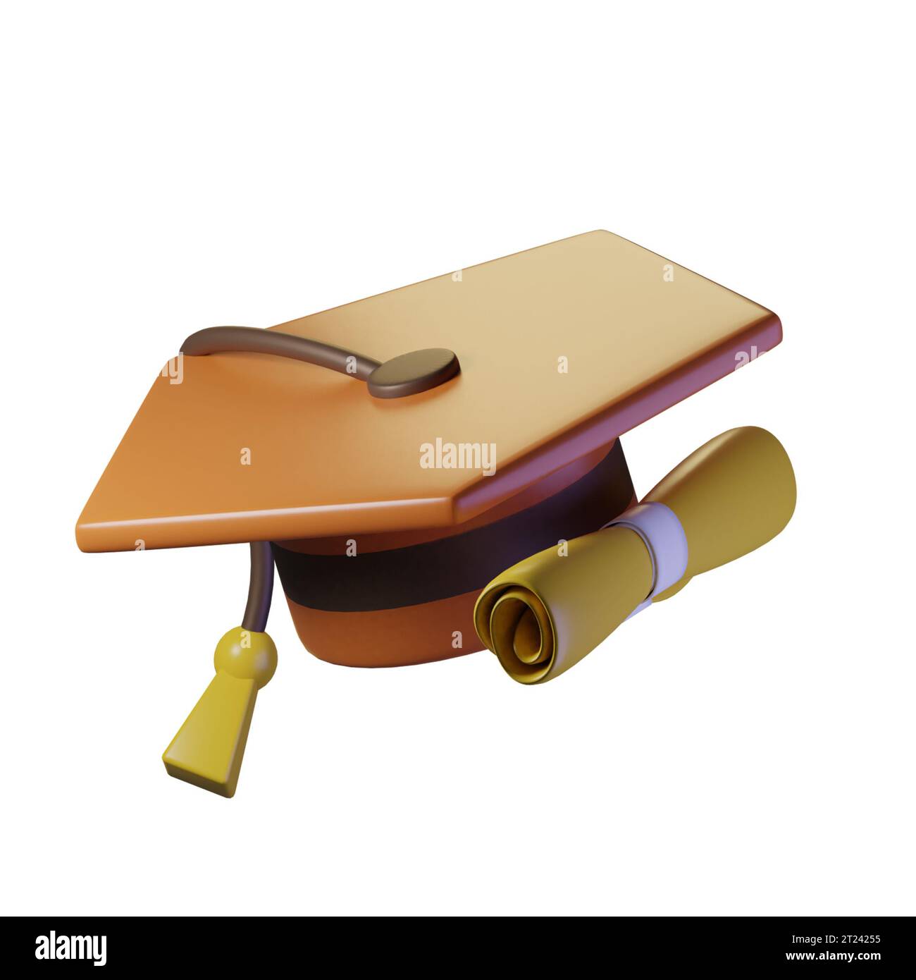 Graduation cap and diploma isolated on white background. 3D ...